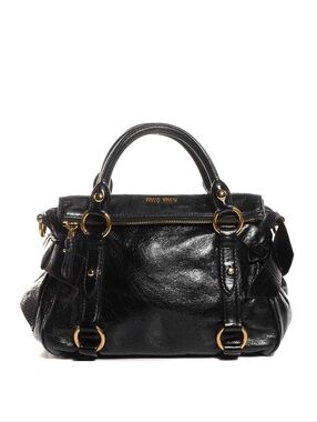 Miu Miu Vitello Lux Bow Bag Mini In Nero Black with Gold Hardware